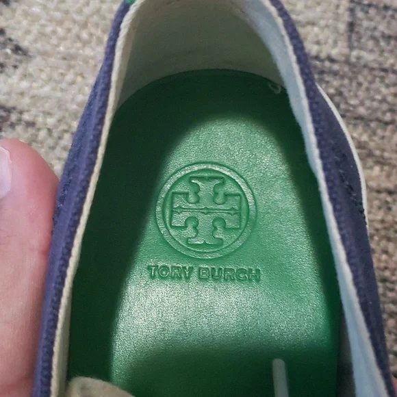 SOLD! Tory Burch Murray Canvas Grosgrain Navy/Green Women's - Picture 7 of 10